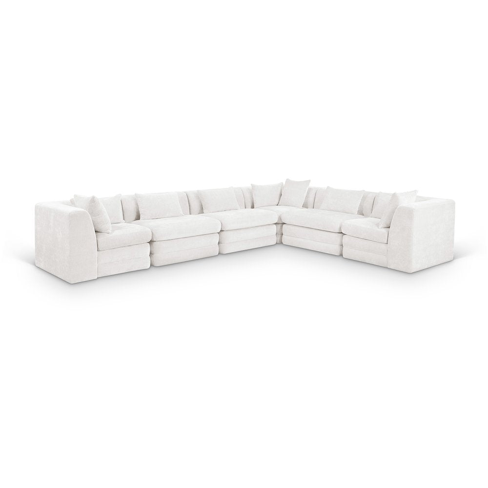 Stellar 152" Cream Chenille Fabric Upholstered 6Pc. Modular Sectional