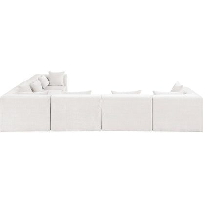 Stellar 152" Cream Chenille Fabric Upholstered 6Pc. Modular Sectional