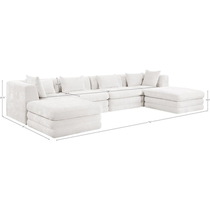 Stellar 152" Cream Chenille Fabric Upholstered 6Pc. Modular Sectional