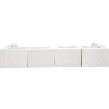 Stellar 152" Cream Chenille Fabric Upholstered 6Pc. Modular Sectional