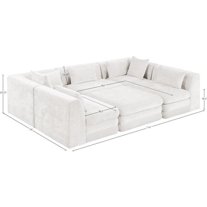 Stellar 114" Cream Chenille Fabric Upholstered 6Pc. Modular Sectional