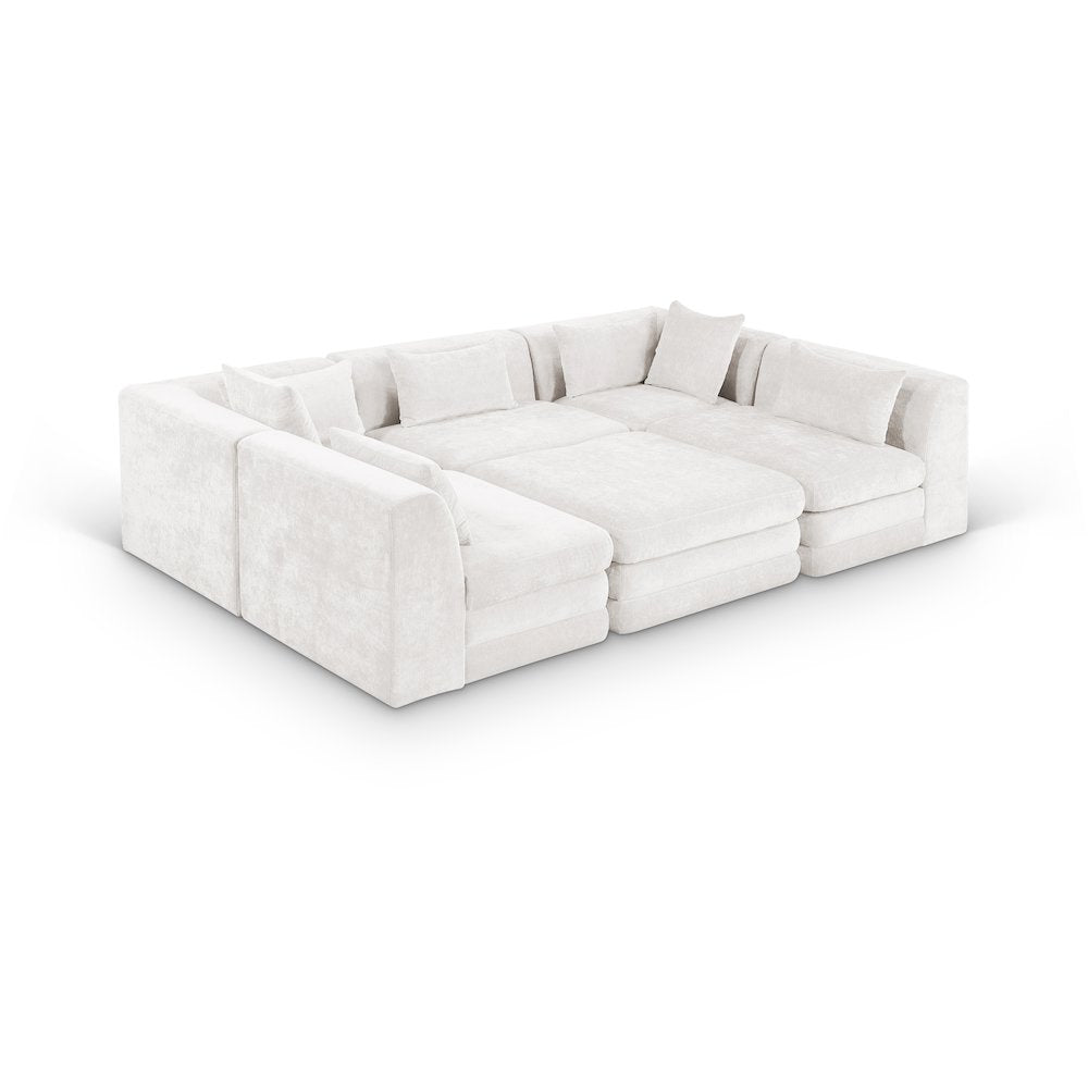 Stellar 114" Cream Chenille Fabric Upholstered 6Pc. Modular Sectional