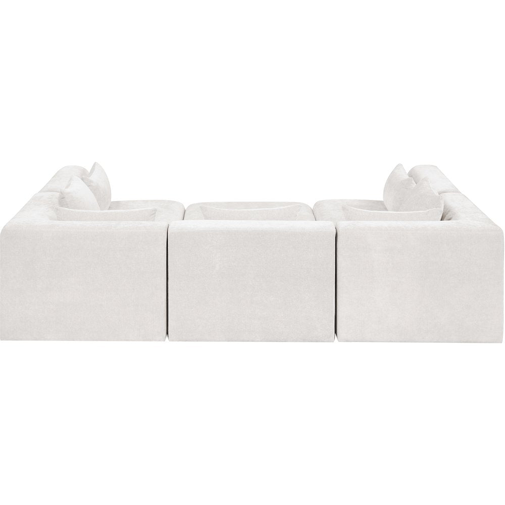Stellar 114" Cream Chenille Fabric Upholstered 6Pc. Modular Sectional