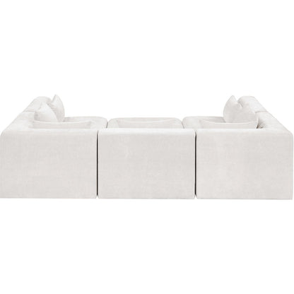 Stellar 114" Cream Chenille Fabric Upholstered 6Pc. Modular Sectional