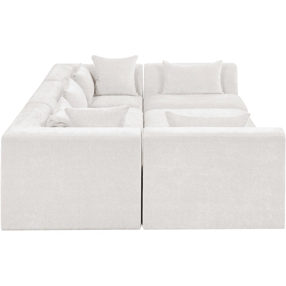 Stellar 114" Cream Chenille Fabric Upholstered 6Pc. Modular Sectional