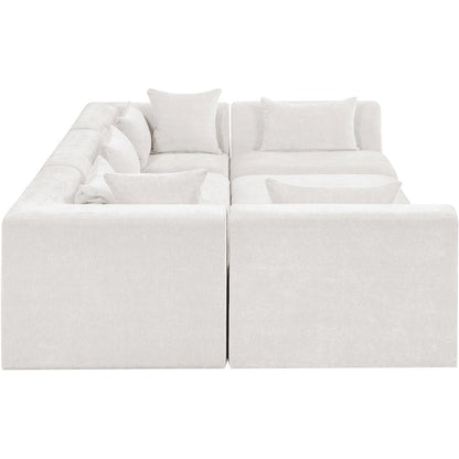 Stellar 114" Cream Chenille Fabric Upholstered 6Pc. Modular Sectional