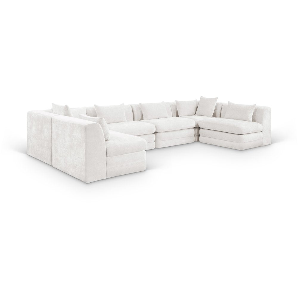 Stellar 152" Cream Chenille Fabric Upholstered 6Pc. Modular Sectional