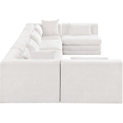 Stellar 152" Cream Chenille Fabric Upholstered 6Pc. Modular Sectional
