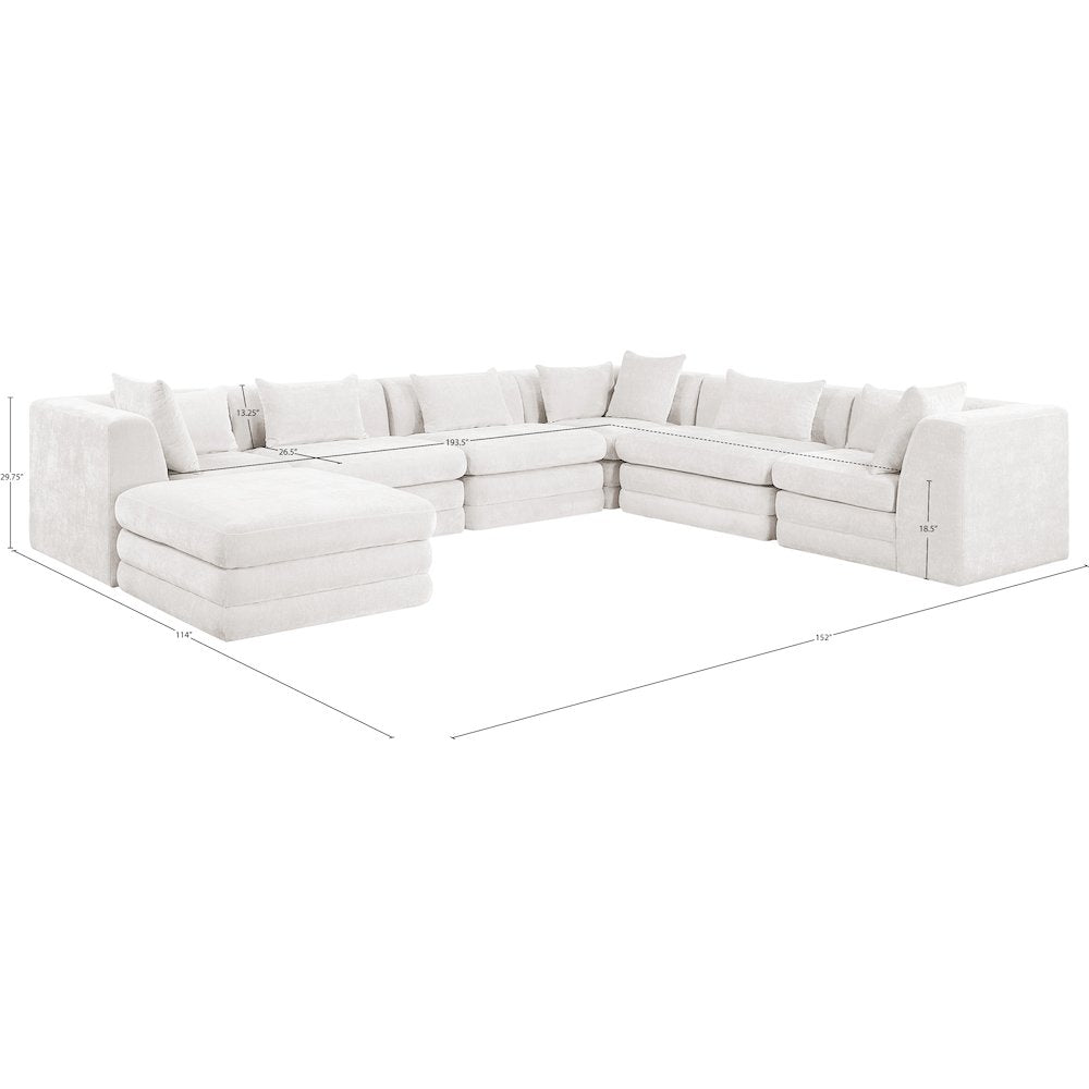 Stellar 152" Cream Chenille Fabric Upholstered 7Pc. Modular Sectional