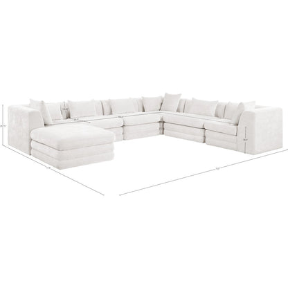 Stellar 152" Cream Chenille Fabric Upholstered 7Pc. Modular Sectional