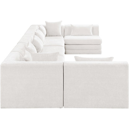 Stellar 190" Cream Chenille Fabric Upholstered 7Pc. Modular Sectional