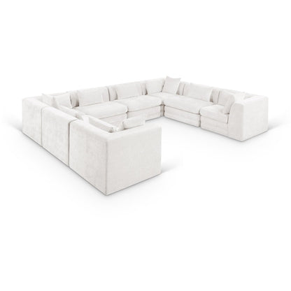 Stellar 152" Cream Chenille Fabric Upholstered 8Pc. Modular Sectional