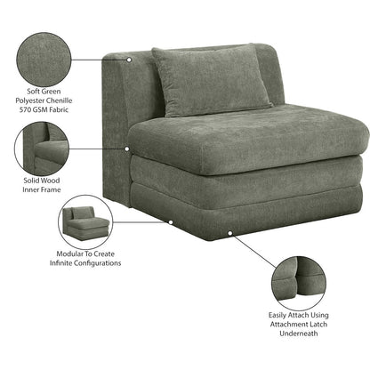 Stellar Green Chenille Fabric Upholstered Modular Armless Chair