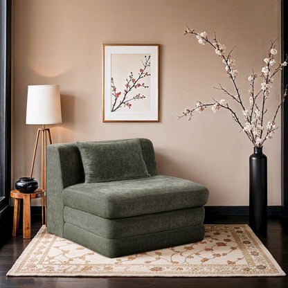 Stellar Green Chenille Fabric Upholstered Modular Armless Chair
