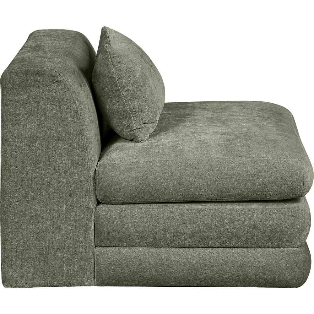 Stellar Green Chenille Fabric Upholstered Modular Armless Chair