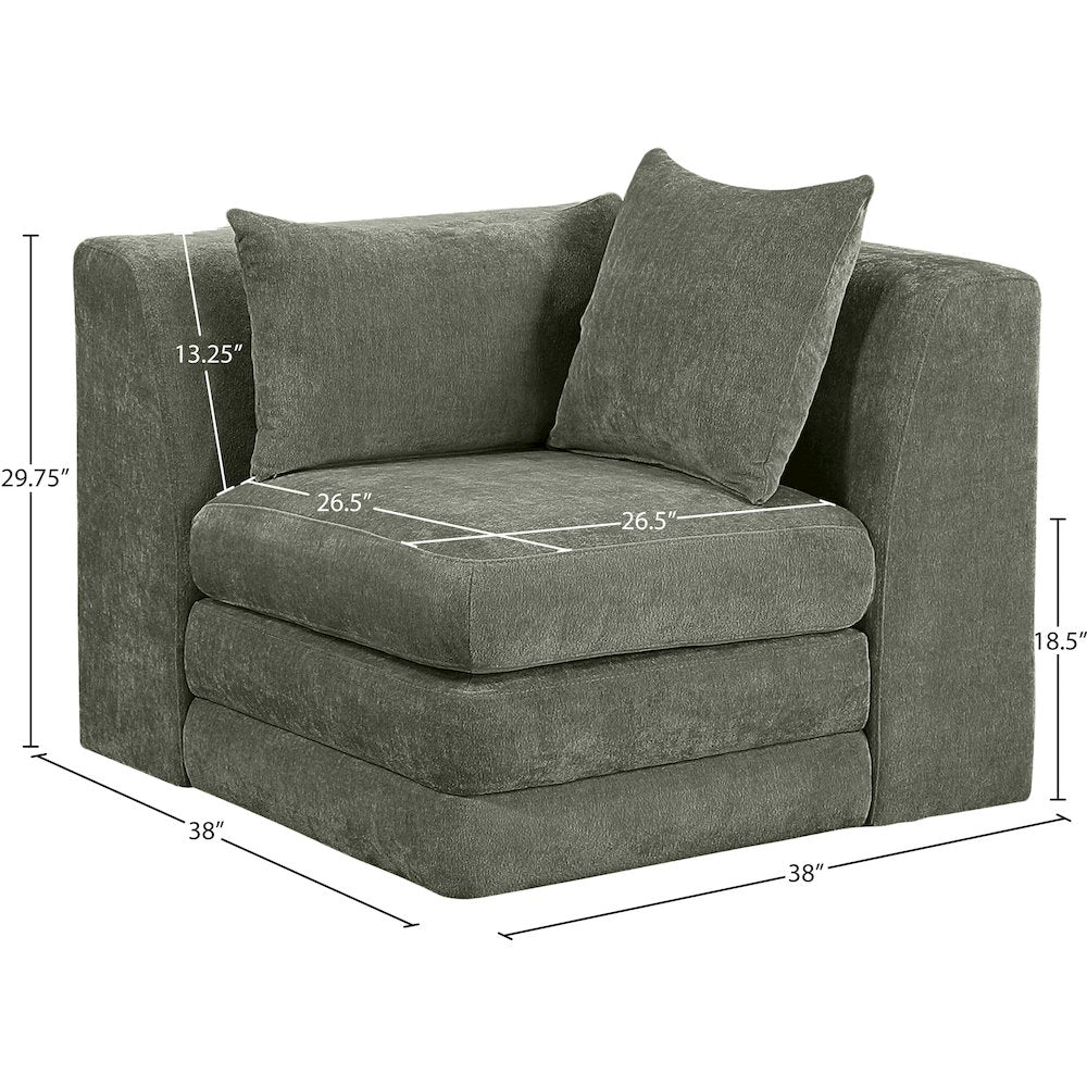 Stellar Green Chenille Fabric Upholstered Modular Corner Chair