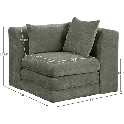 Stellar Green Chenille Fabric Upholstered Modular Corner Chair