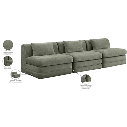 Stellar 114" Green Chenille Fabric Upholstered 3pc. Modular Sofa