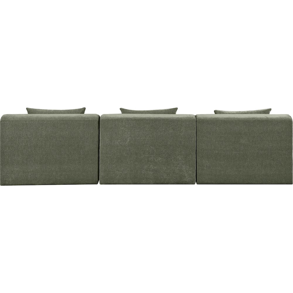 Stellar 114" Green Chenille Fabric Upholstered 3pc. Modular Sofa
