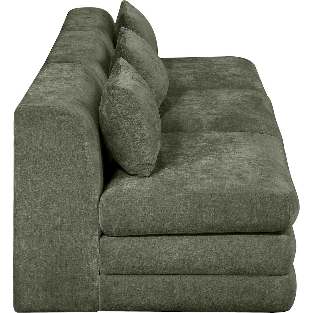Stellar 114" Green Chenille Fabric Upholstered 3pc. Modular Sofa