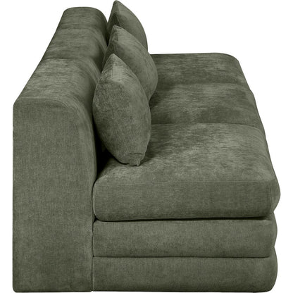 Stellar 114" Green Chenille Fabric Upholstered 3pc. Modular Sofa