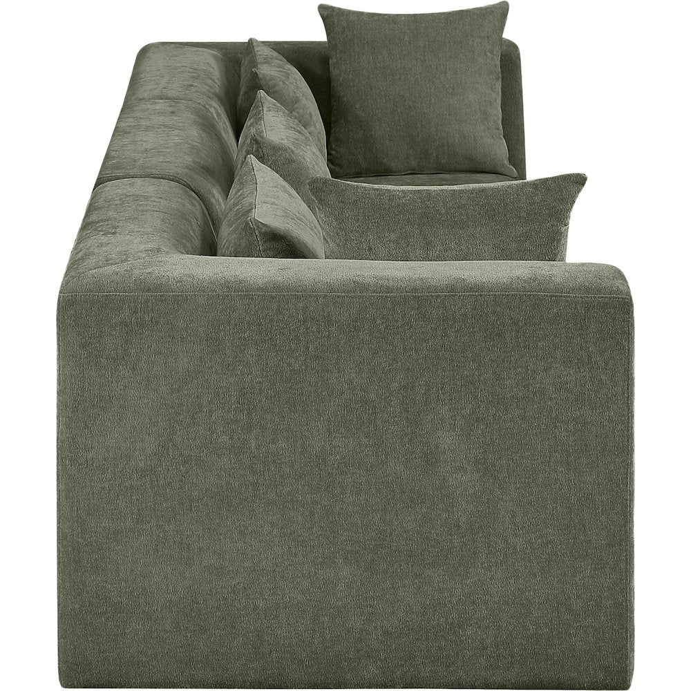 Stellar 114" Green Chenille Fabric Upholstered 3pc. Modular Sofa