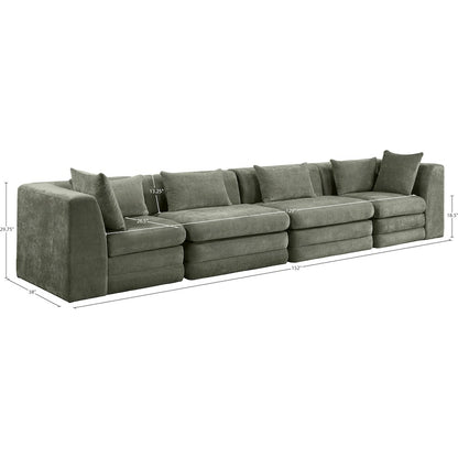Stellar 152" Green Chenille Fabric Upholstered 4pc. Modular Sofa