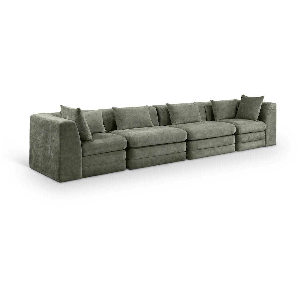 Stellar 152" Green Chenille Fabric Upholstered 4pc. Modular Sofa