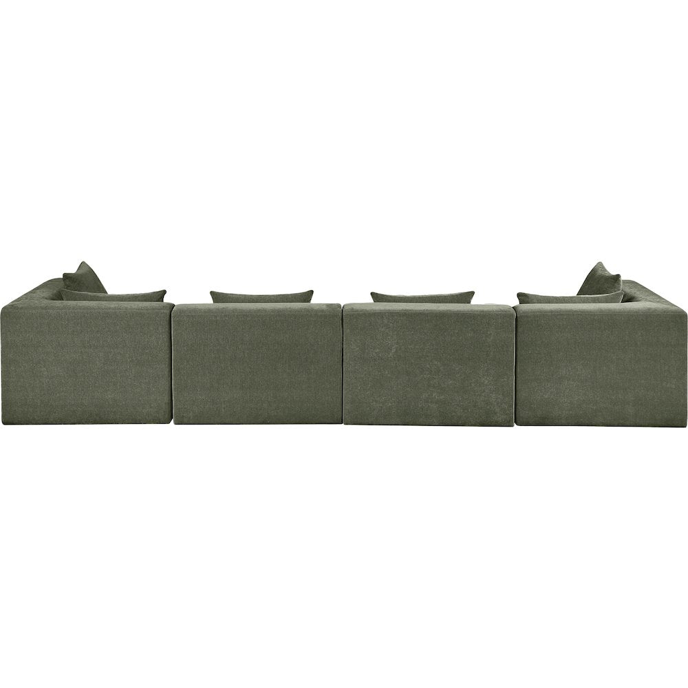 Stellar 152" Green Chenille Fabric Upholstered 4pc. Modular Sofa