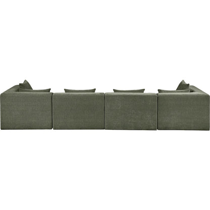 Stellar 152" Green Chenille Fabric Upholstered 4pc. Modular Sofa