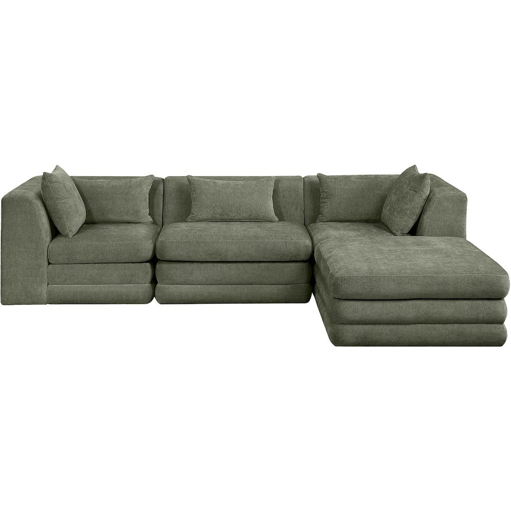 Stellar 114" Green Chenille Fabric Upholstered 4Pc. Modular Sectional