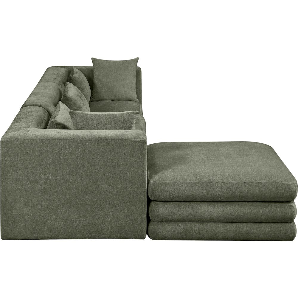 Stellar 114" Green Chenille Fabric Upholstered 4Pc. Modular Sectional