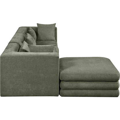 Stellar 114" Green Chenille Fabric Upholstered 4Pc. Modular Sectional