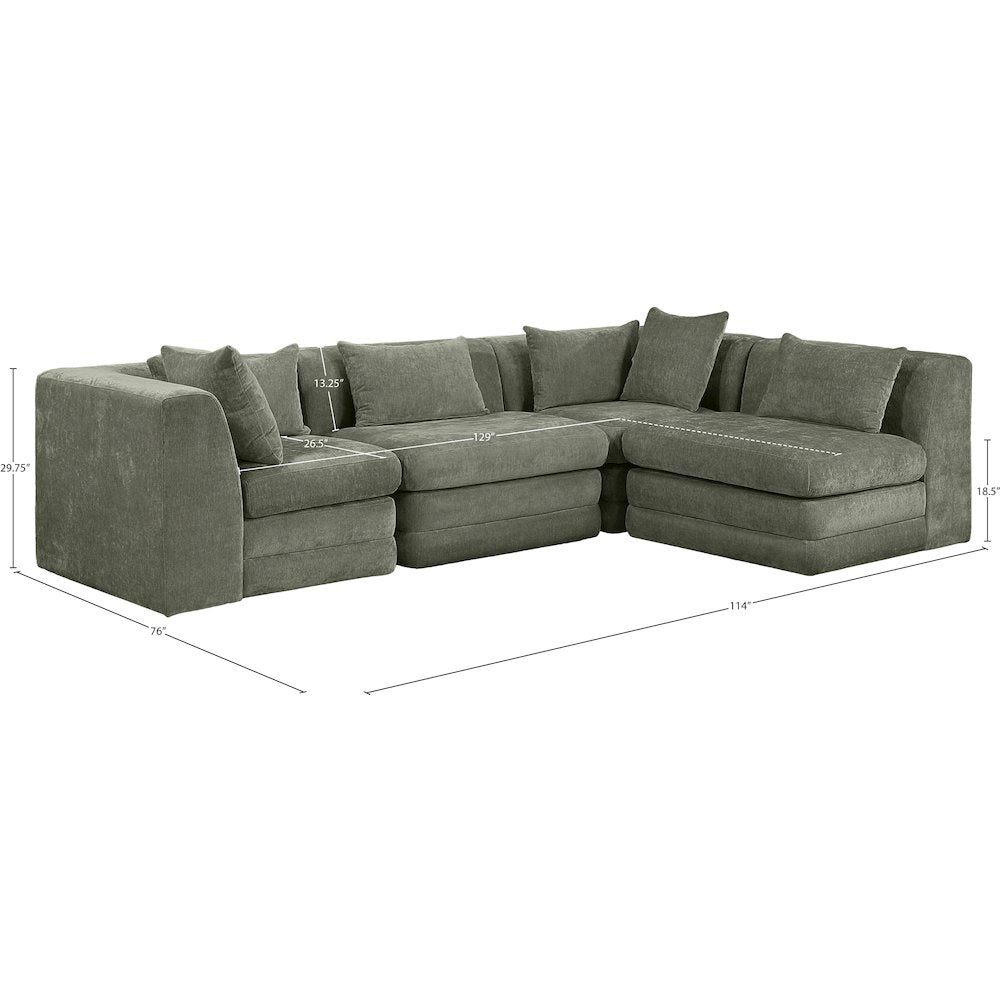 Stellar 114" Green Chenille Fabric Upholstered 4Pc. Modular Sectional