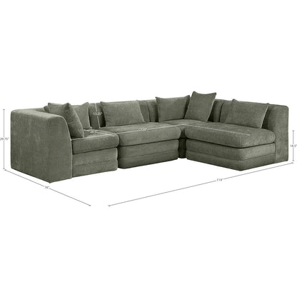 Stellar 114" Green Chenille Fabric Upholstered 4Pc. Modular Sectional