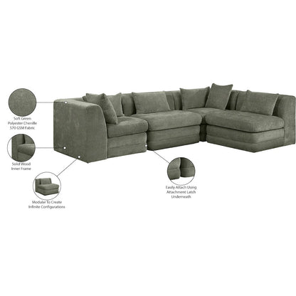 Stellar 114" Green Chenille Fabric Upholstered 4Pc. Modular Sectional