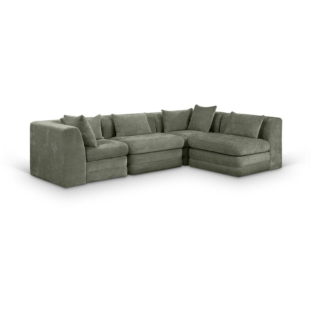 Stellar 114" Green Chenille Fabric Upholstered 4Pc. Modular Sectional