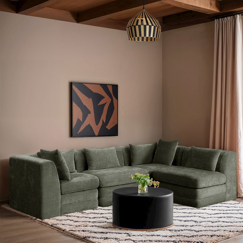 Stellar 114" Green Chenille Fabric Upholstered 4Pc. Modular Sectional