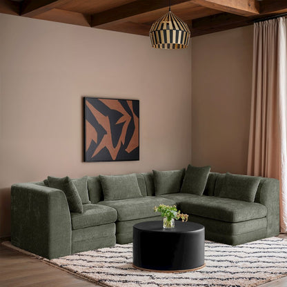 Stellar 114" Green Chenille Fabric Upholstered 4Pc. Modular Sectional
