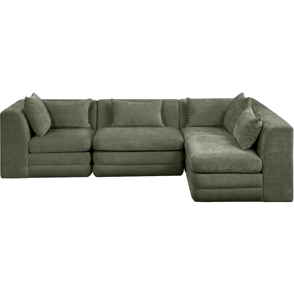 Stellar 114" Green Chenille Fabric Upholstered 4Pc. Modular Sectional