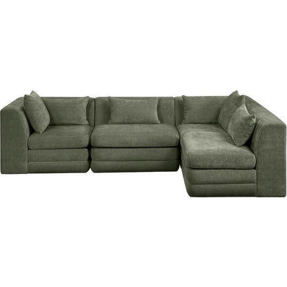 Stellar 114" Green Chenille Fabric Upholstered 4Pc. Modular Sectional