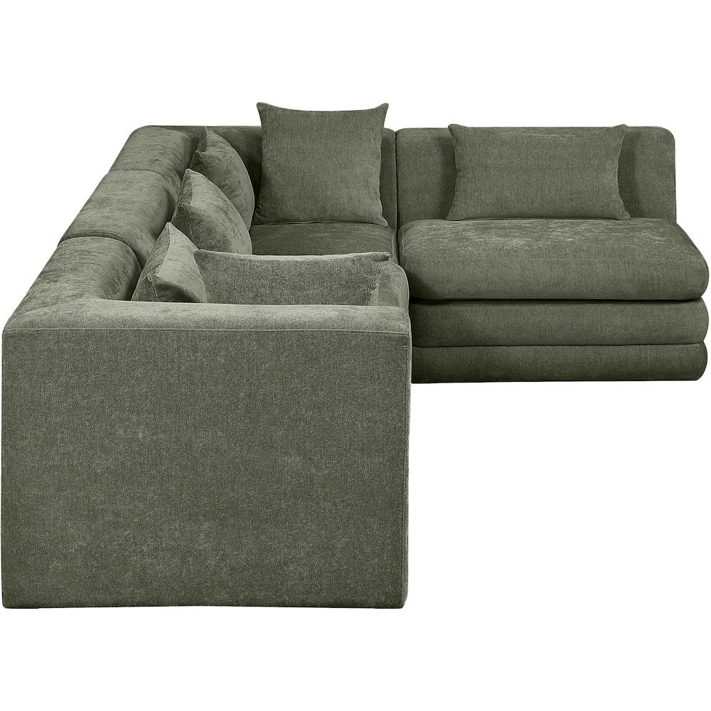 Stellar 114" Green Chenille Fabric Upholstered 4Pc. Modular Sectional