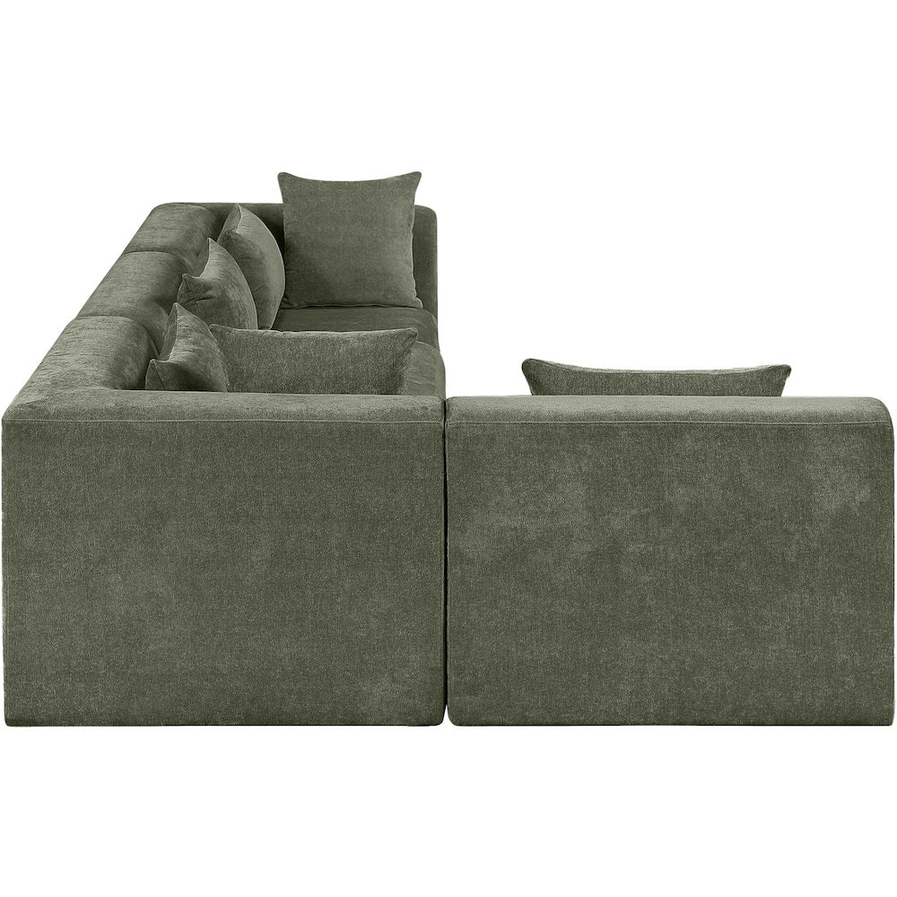 Stellar 114" Green Chenille Fabric Upholstered 4Pc. Modular Sectional
