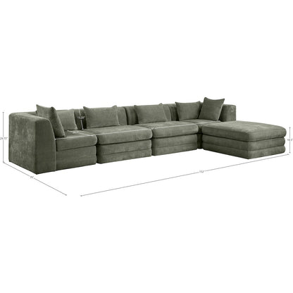 Stellar 152" Green Chenille Fabric Upholstered 5Pc. Modular Sectional