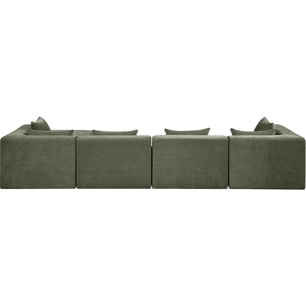 Stellar 152" Green Chenille Fabric Upholstered 5Pc. Modular Sectional