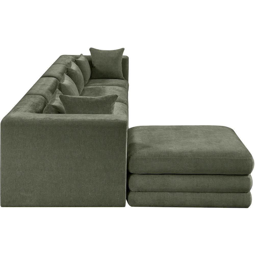 Stellar 152" Green Chenille Fabric Upholstered 5Pc. Modular Sectional