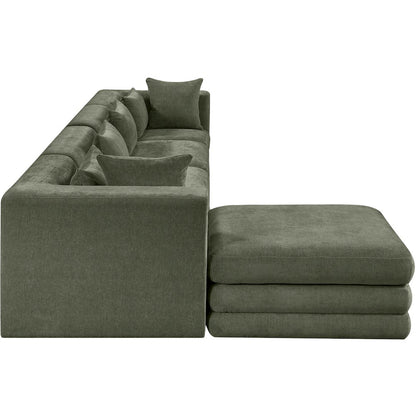 Stellar 152" Green Chenille Fabric Upholstered 5Pc. Modular Sectional