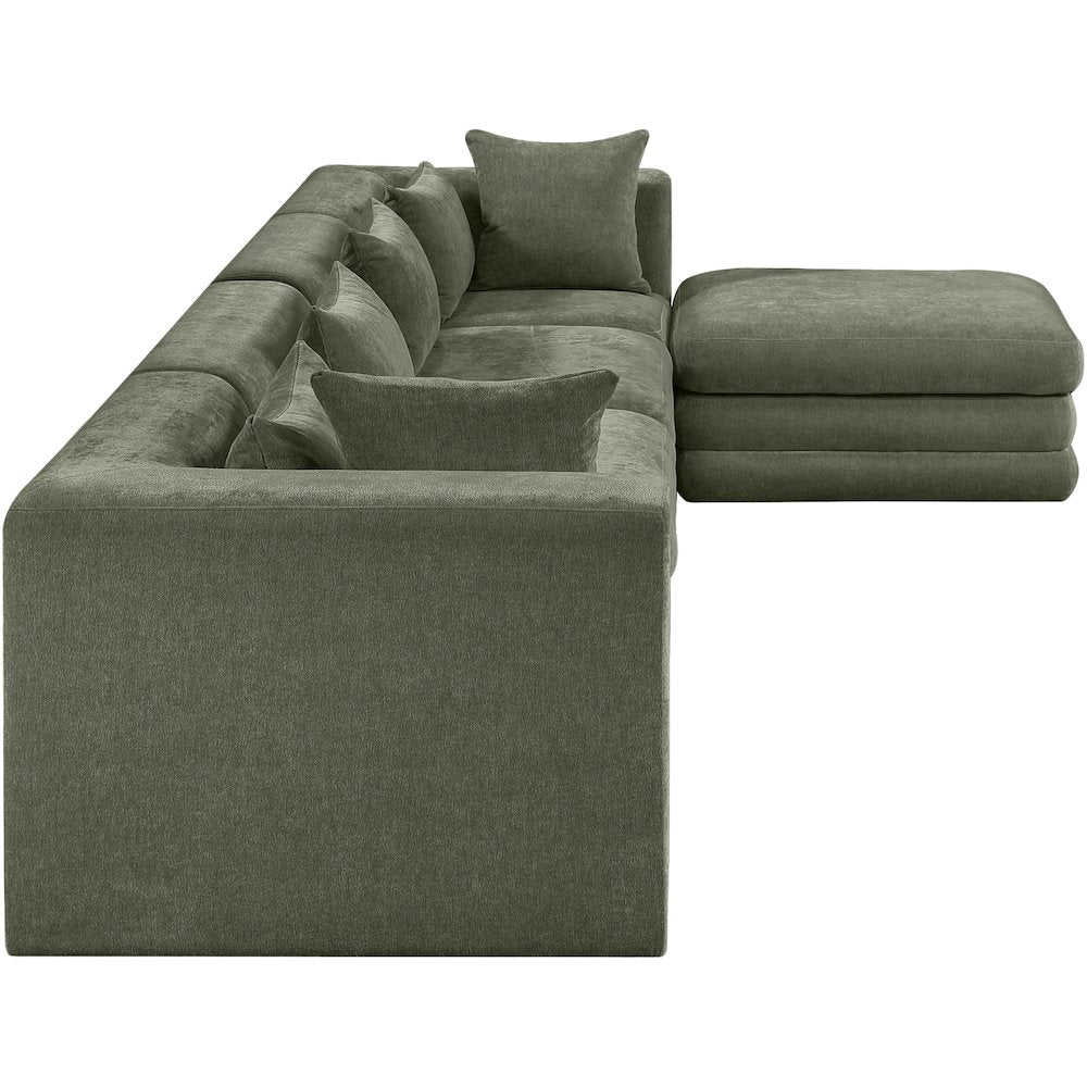 Stellar 152" Green Chenille Fabric Upholstered 5Pc. Modular Sectional
