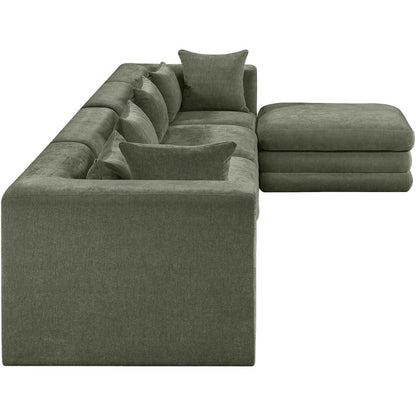 Stellar 152" Green Chenille Fabric Upholstered 5Pc. Modular Sectional