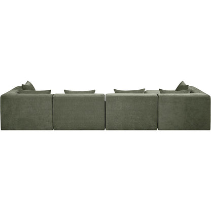 Stellar 152" Green Chenille Fabric Upholstered 5Pc. Modular Sectional